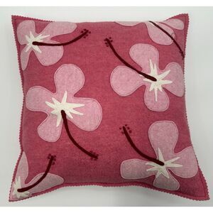Hable Construction Wool Felt Applique Goose Filled Pillow 13x13 Pink